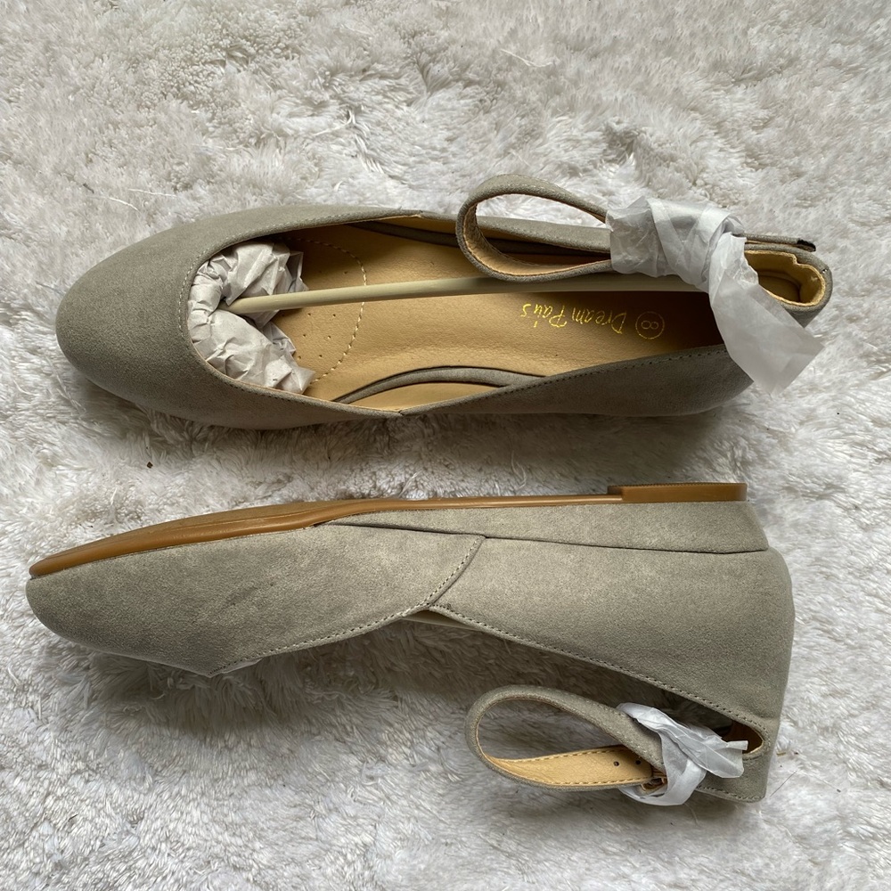 Gray Suede Kitten Heel Flags Ankle Strap